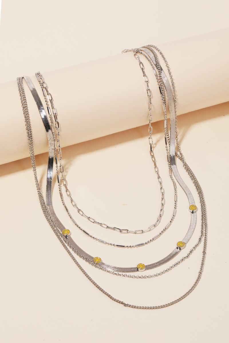 Multi Chain Layered Smiley Pendant Necklace - Tasha Apparel Wholesale