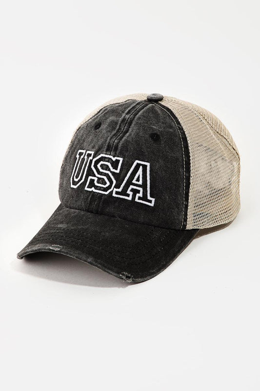 Mesh Back USA Destroyed Baseball Cap - Tasha Apparel Wholesale