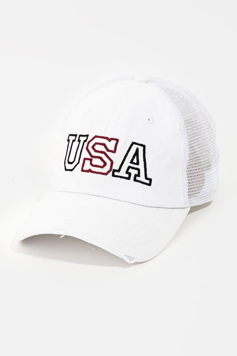 Mesh Back USA Destroyed Baseball Cap - Tasha Apparel Wholesale
