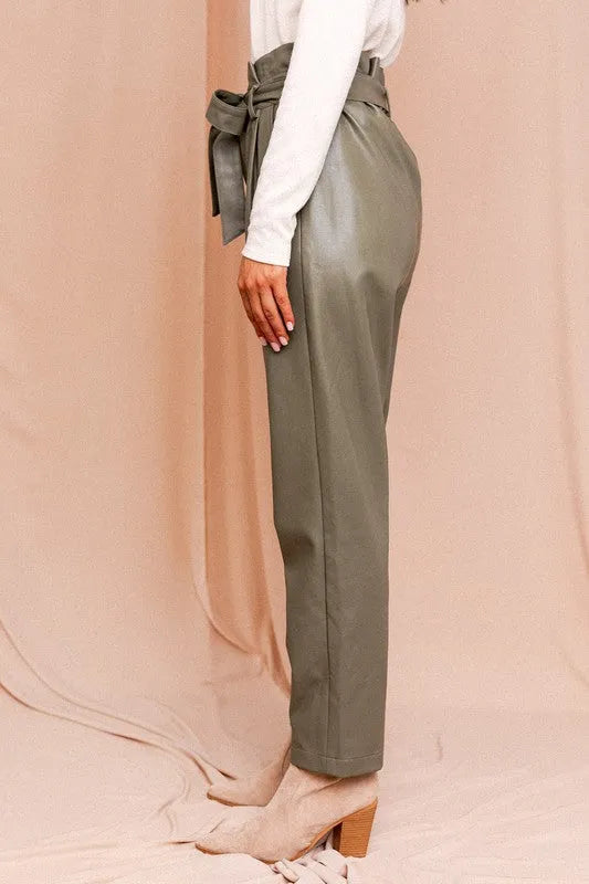 Paperbag High Waist Belted Vegan Trousers - Tasha Apparel Wholesale