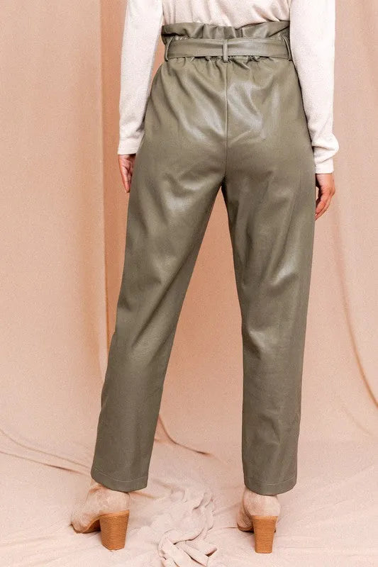 Paperbag High Waist Belted Vegan Trousers - Tasha Apparel Wholesale