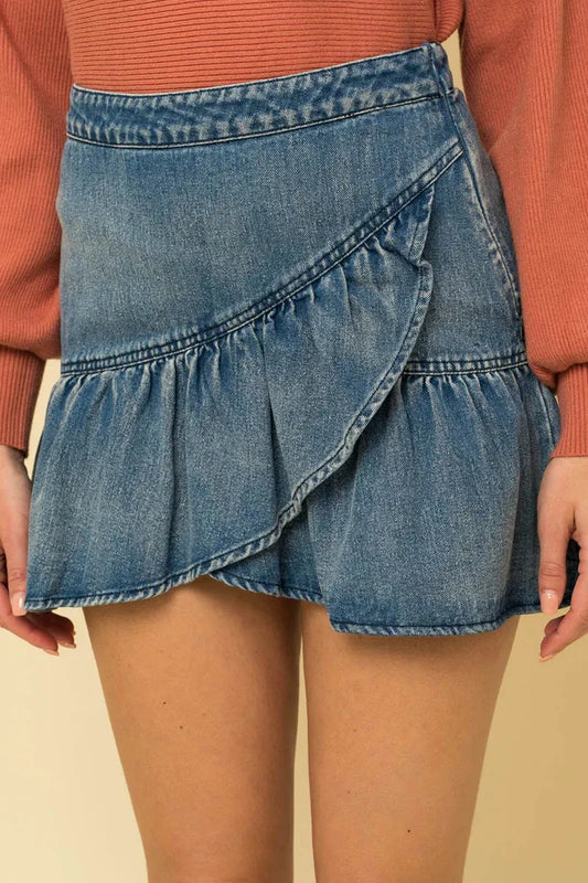 Ruffle Denim Mini Skirt - Tasha Apparel Wholesale
