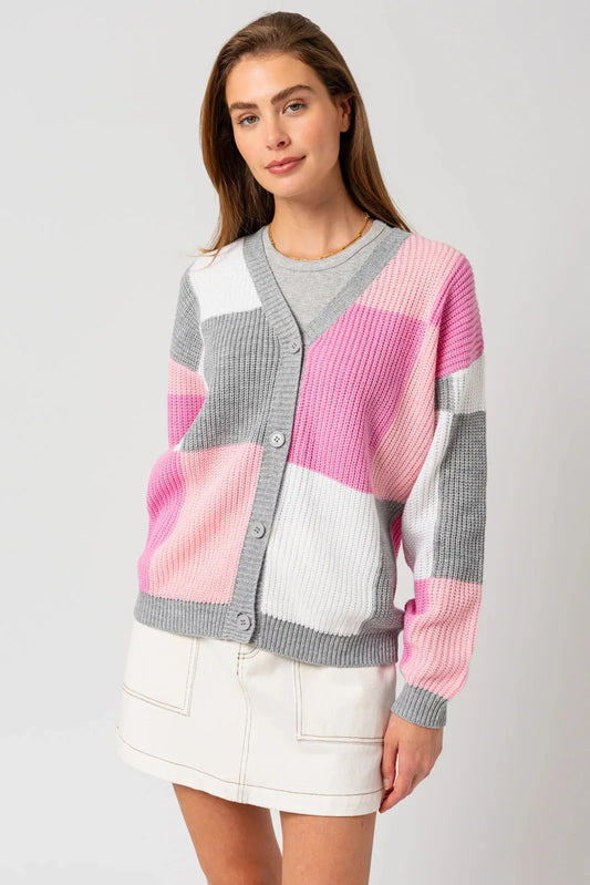 Color Block V-Neck Sweater Cardigan - Tasha Apparel Wholesale