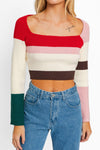 Long Sleeve Color Block Crop Stripe Knit Top - Tasha Apparel Wholesale