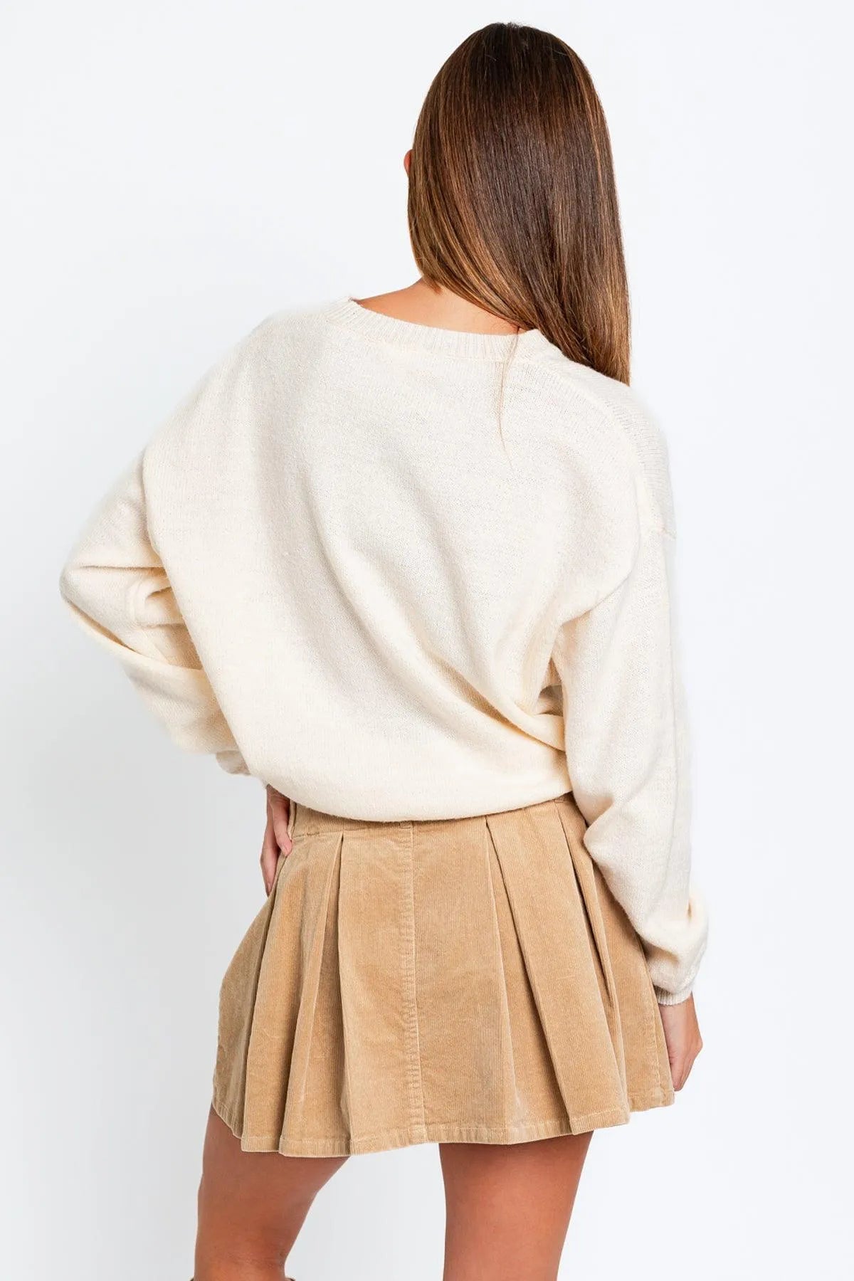 Round Neck "LOVE" Embroidered Pullover Knit Sweater - Tasha Apparel Wholesale