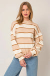 Stripe Mock Neck Long Wide Sleeve Sweater - Tasha Apparel Wholesale