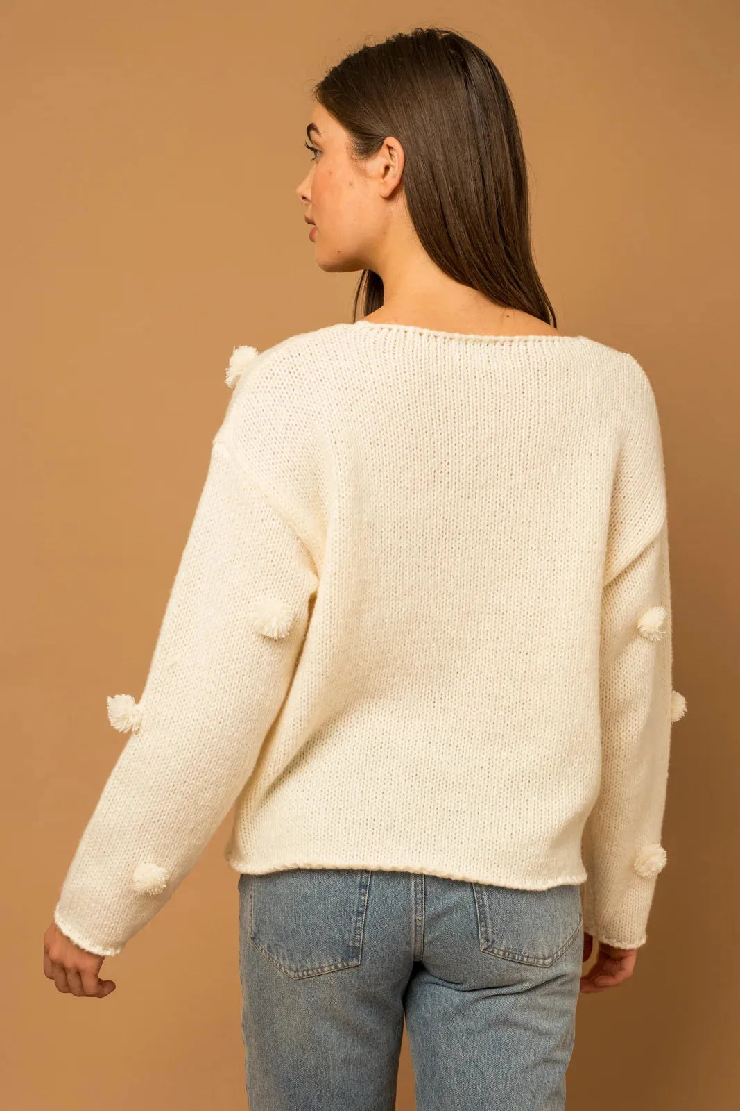 Pom-Pom Pullover Relax Long Sleeve Sweater - Tasha Apparel Wholesale