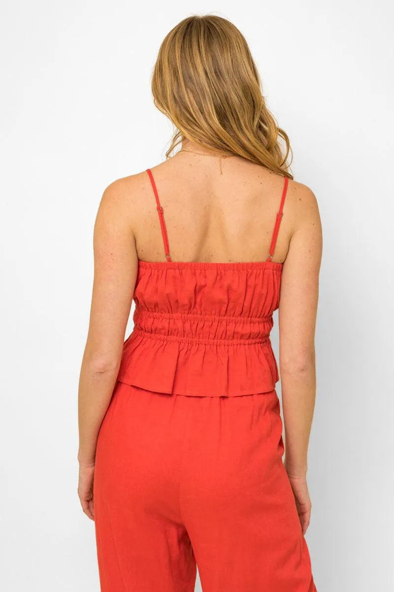 Ruched Linen Cami Top & Elastic Waist Pants Set - Tasha Apparel Wholesale
