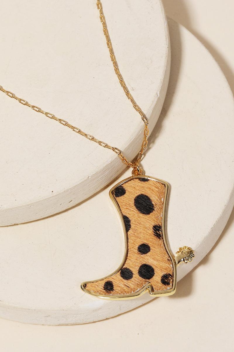 Faux Leather Leopard Cowboy Boot Pendant Necklace - Tasha Apparel Wholesale