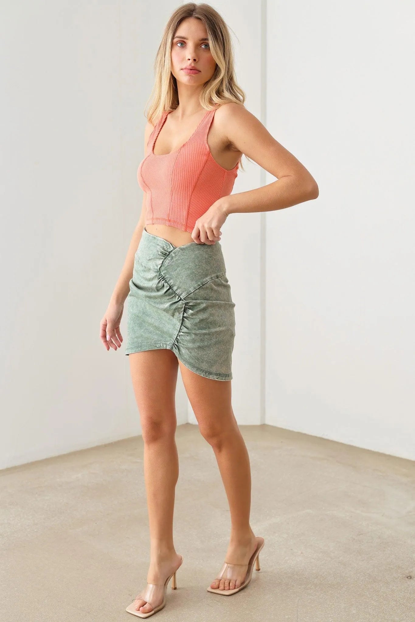 Overlock Ribbed Sleeveless Stretchy Crop Tank Top - Tasha Apparel Wholesale