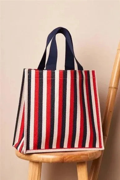 Red White Blue Striped Structured Fashionable Tote Bag - Tasha Apparel Wholesale
