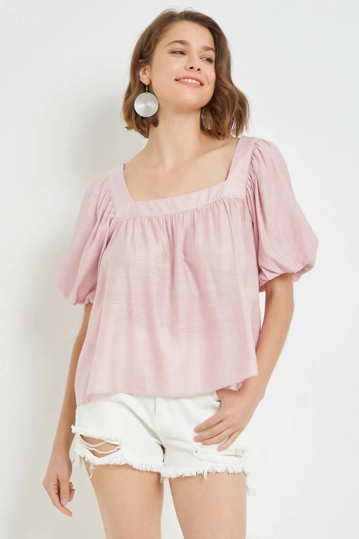 Square Neck Puff Short Sleeve Top - Tasha Apparel Wholesale