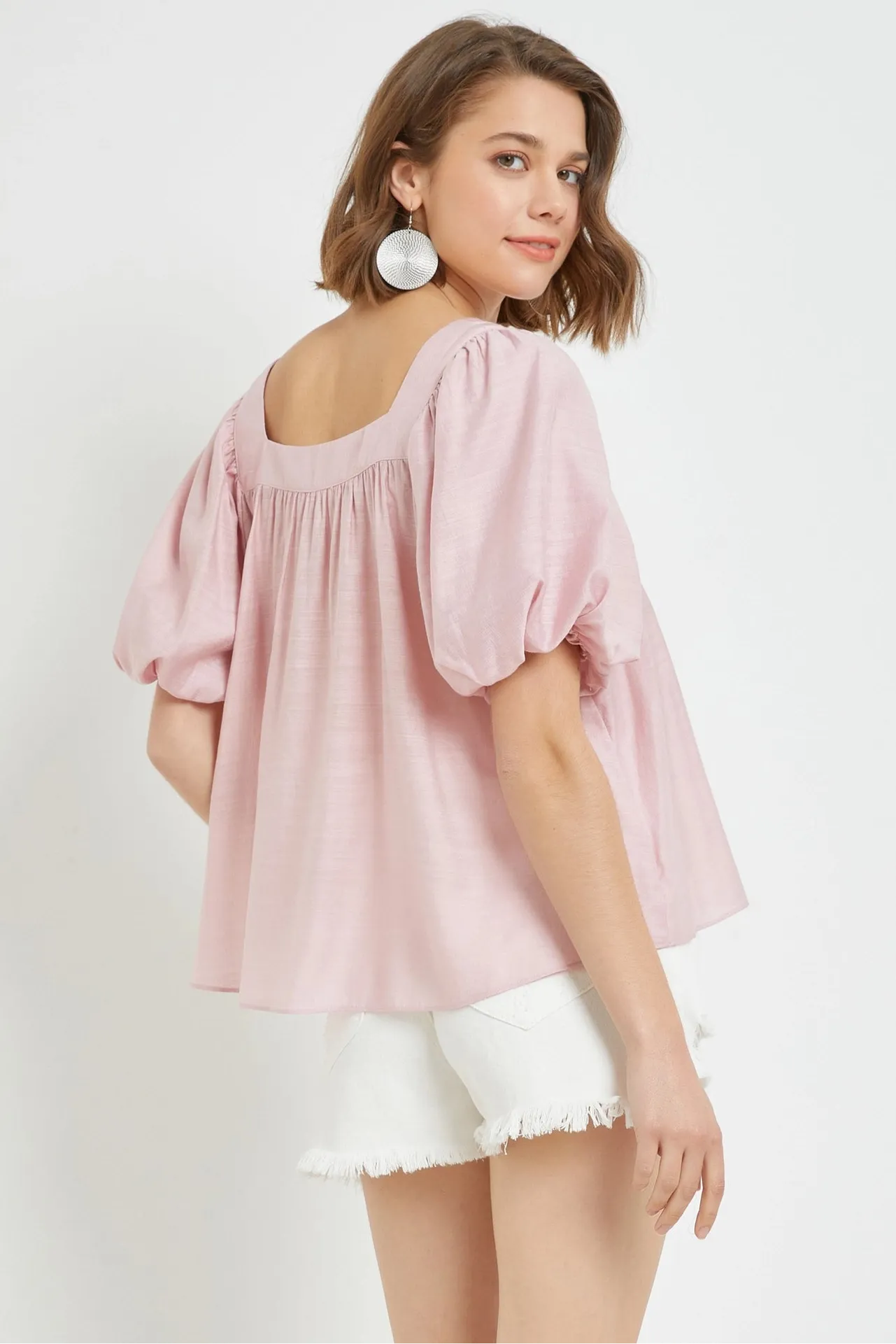 Square Neck Puff Short Sleeve Top - Tasha Apparel Wholesale