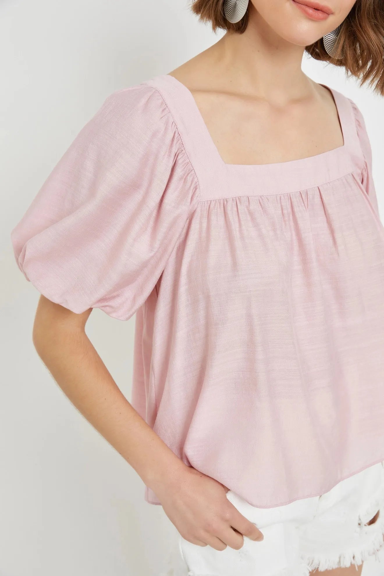 Square Neck Puff Short Sleeve Top - Tasha Apparel Wholesale