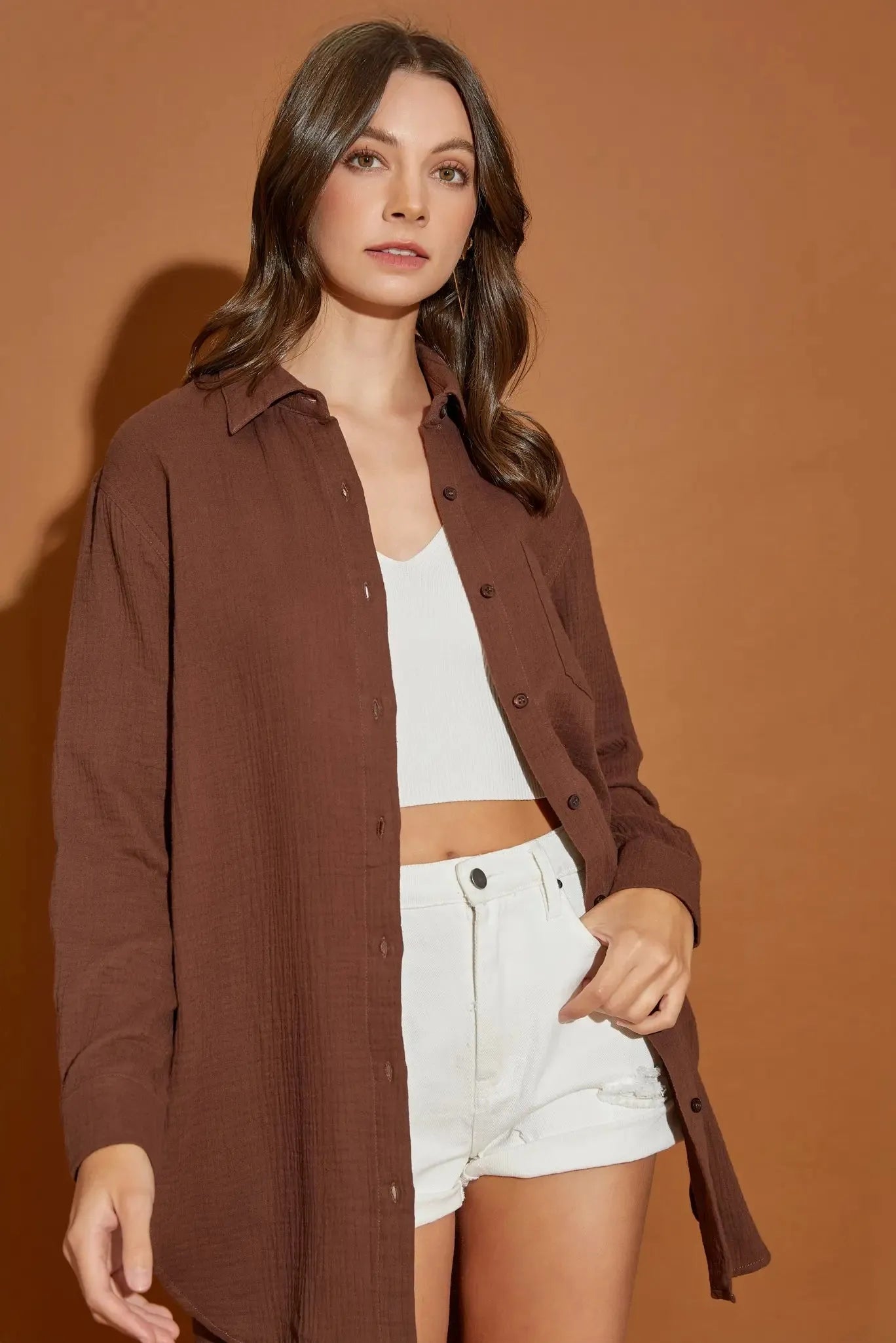 Cotton Double Gauze Oversized Shirt Dress - Tasha Apparel Wholesale