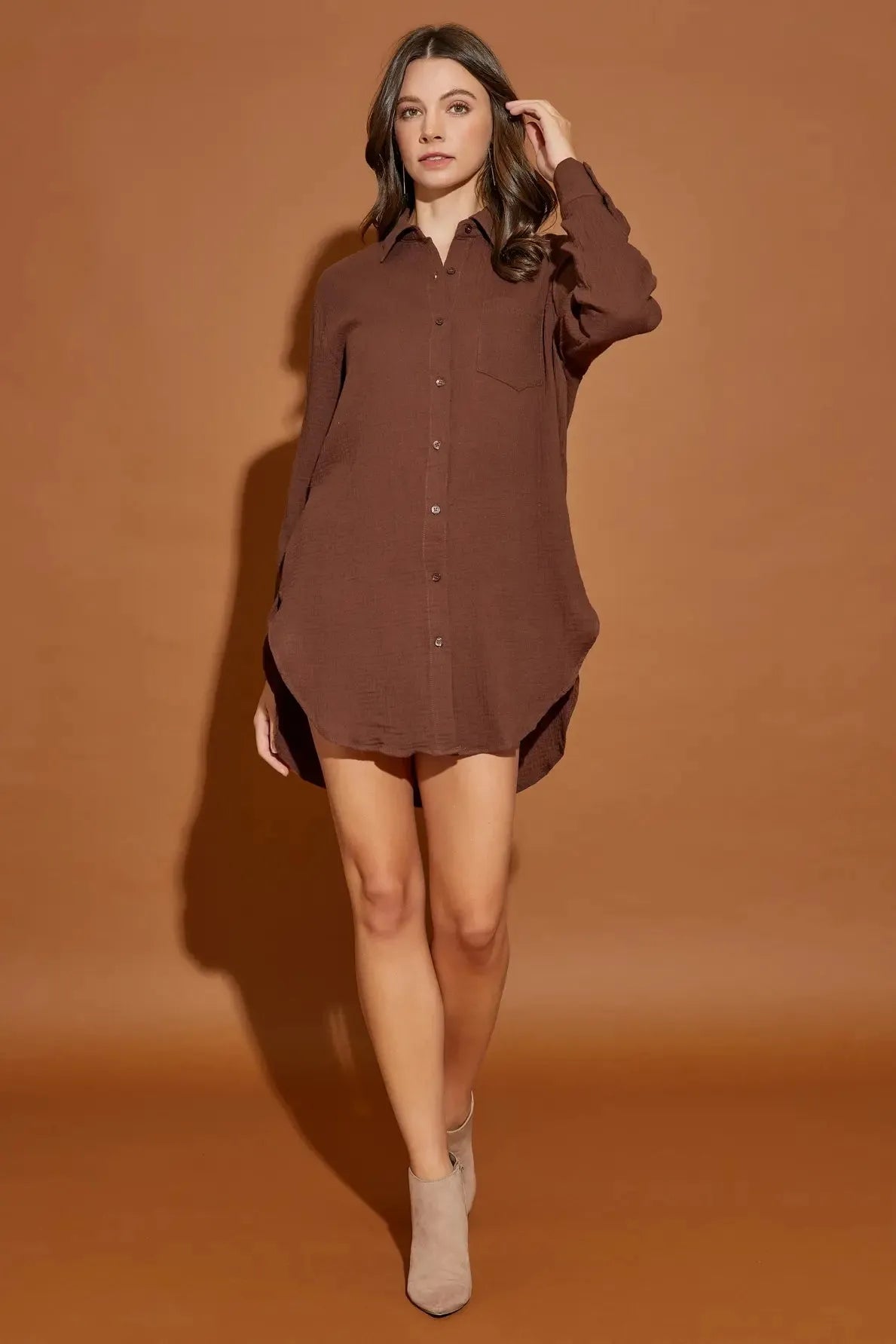 Cotton Double Gauze Oversized Shirt Dress - Tasha Apparel Wholesale