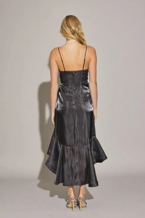 Sleeveless Asymmetric Ruffle Wrap Midi Dress Sleeveless Asymmetric Ruffle Wrap Midi Dress