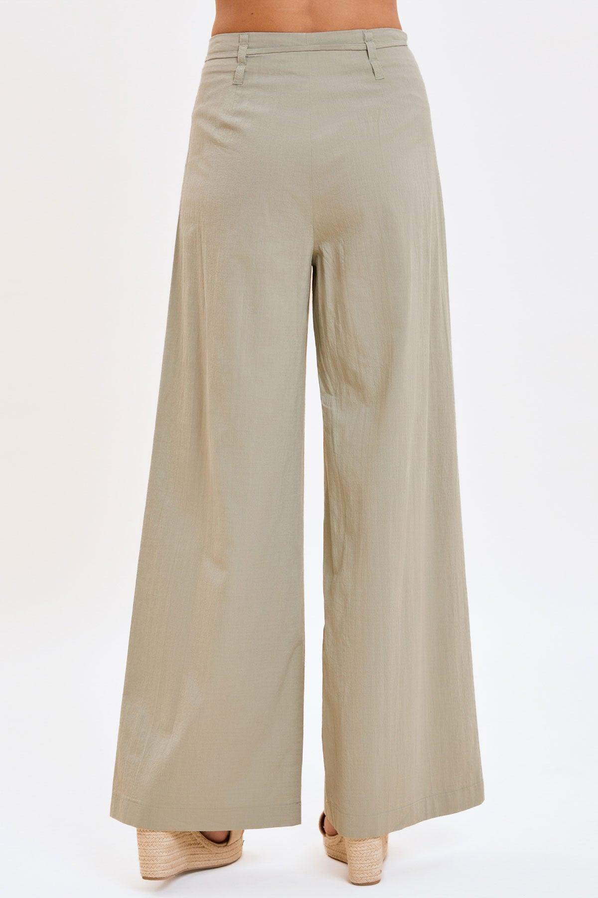 Pleated Front Tie High Waist Wide-Leg Pants - Tasha Apparel Wholesale