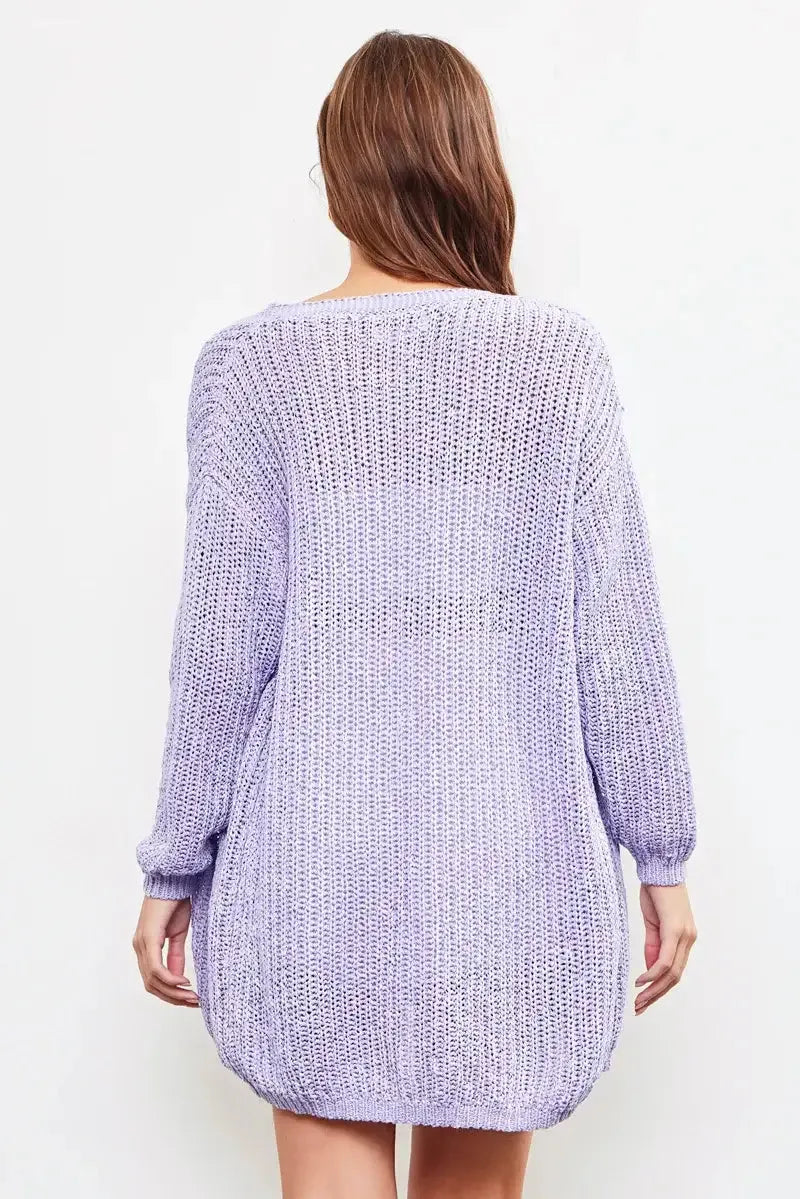 Open Knit Lavender Long Sleeve Cardigan - Tasha Apparel Wholesale
