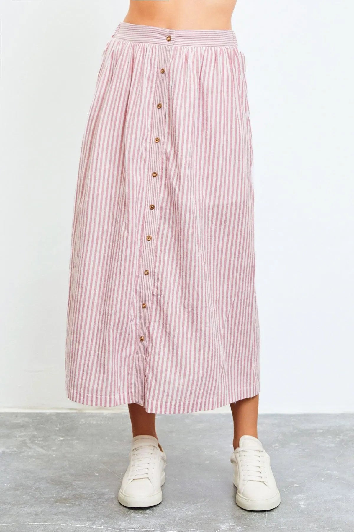 Patio Stripe Button Down Maxi Skirt - Tasha Apparel Wholesale