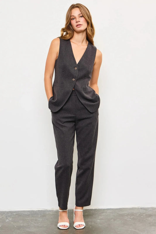 Woven High Waist Side Button Cami Pants - Tasha Apparel Wholesale