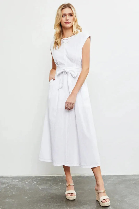 Stitch Self Tie Back Zipper Sleeveless Maxi Dress - Tasha Apparel Wholesale