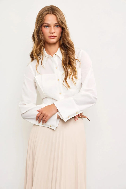 White Corset Back Button-Down Top Blouse - Tasha Apparel Wholesale