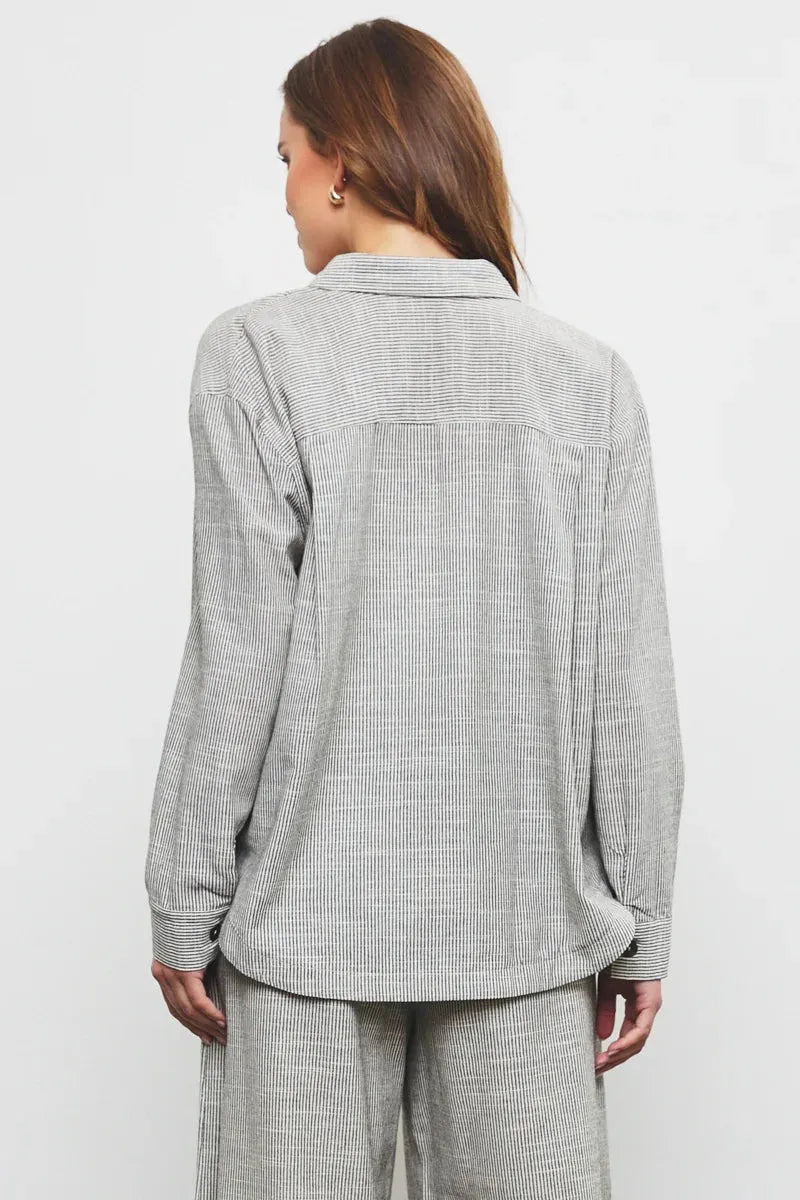 Long Sleeve Striped Collar Cotton Shirt - Tasha Apparel Wholesale