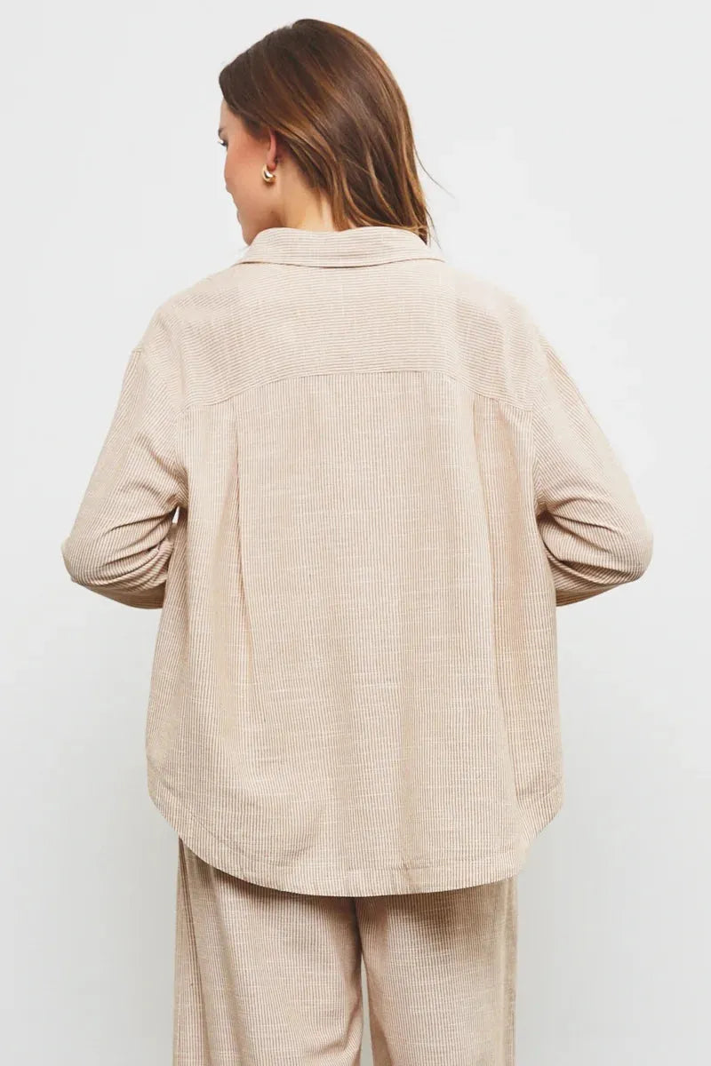 Long Sleeve Striped Collar Cotton Shirt - Tasha Apparel Wholesale