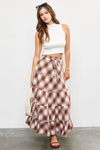 Flannel Plaid Tiered Hem Maxi Skirt - Tasha Apparel Wholesale