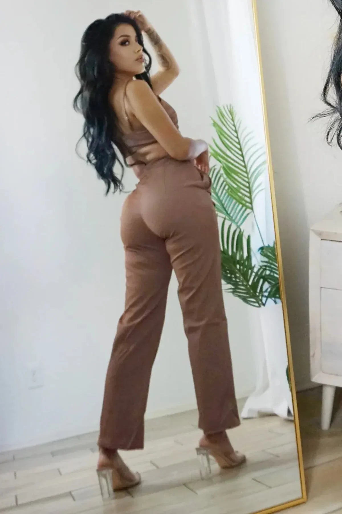 Faux Leather Crop Top & High Waist Pants Set - Tasha Apparel Wholesale