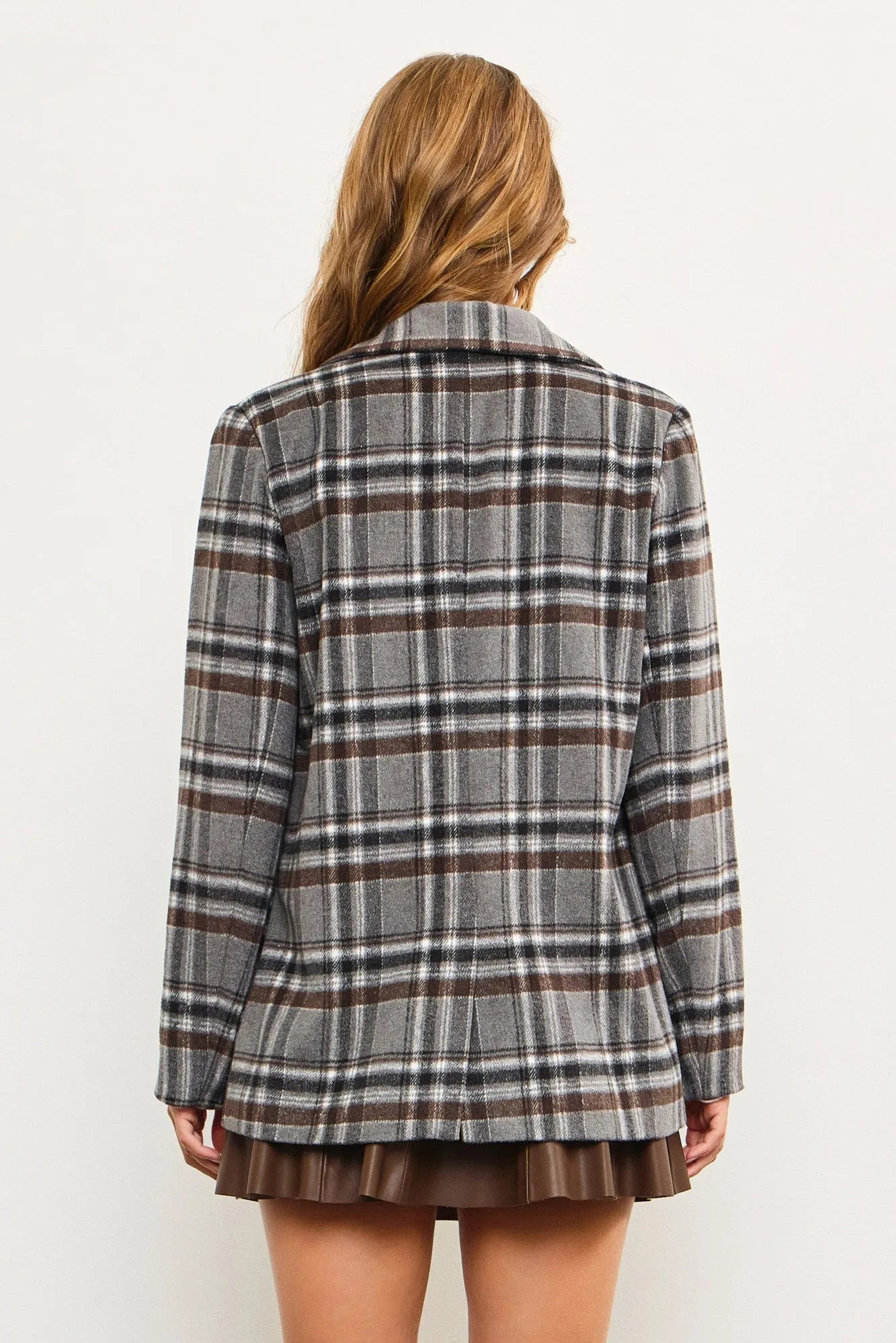 Flannel Front Pocket Plaid Blazer - Tasha Apparel Wholesale