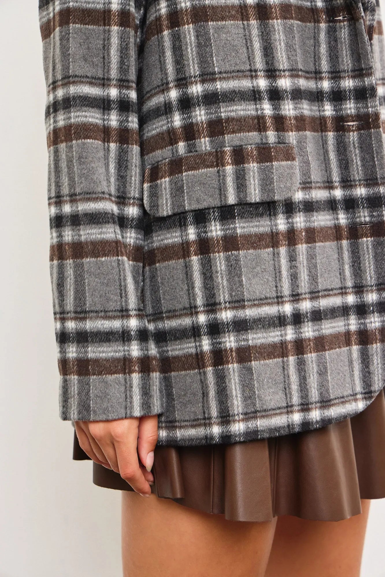 Flannel Front Pocket Plaid Blazer - Tasha Apparel Wholesale