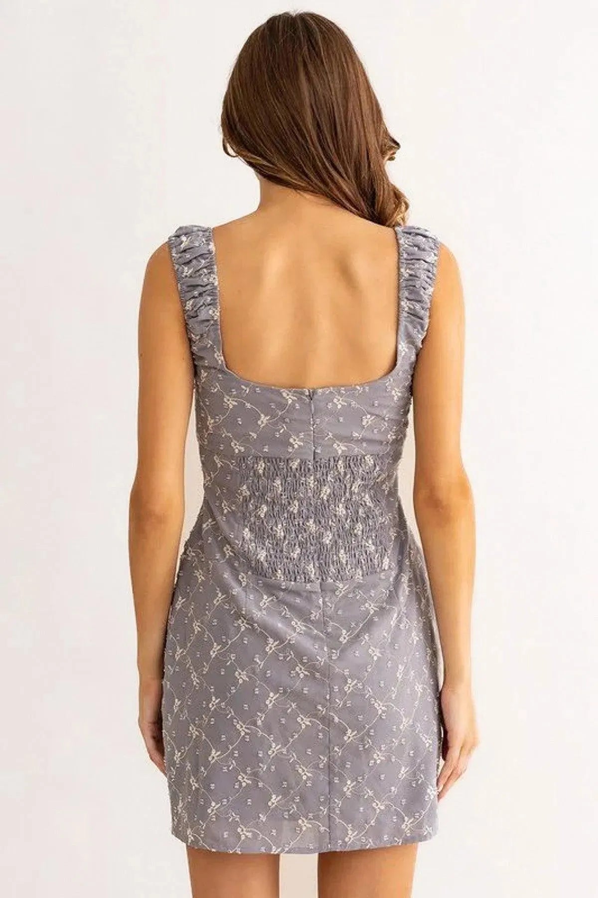 Floral Embroidered Long Waist Line Mini Dress - Tasha Apparel Wholesale