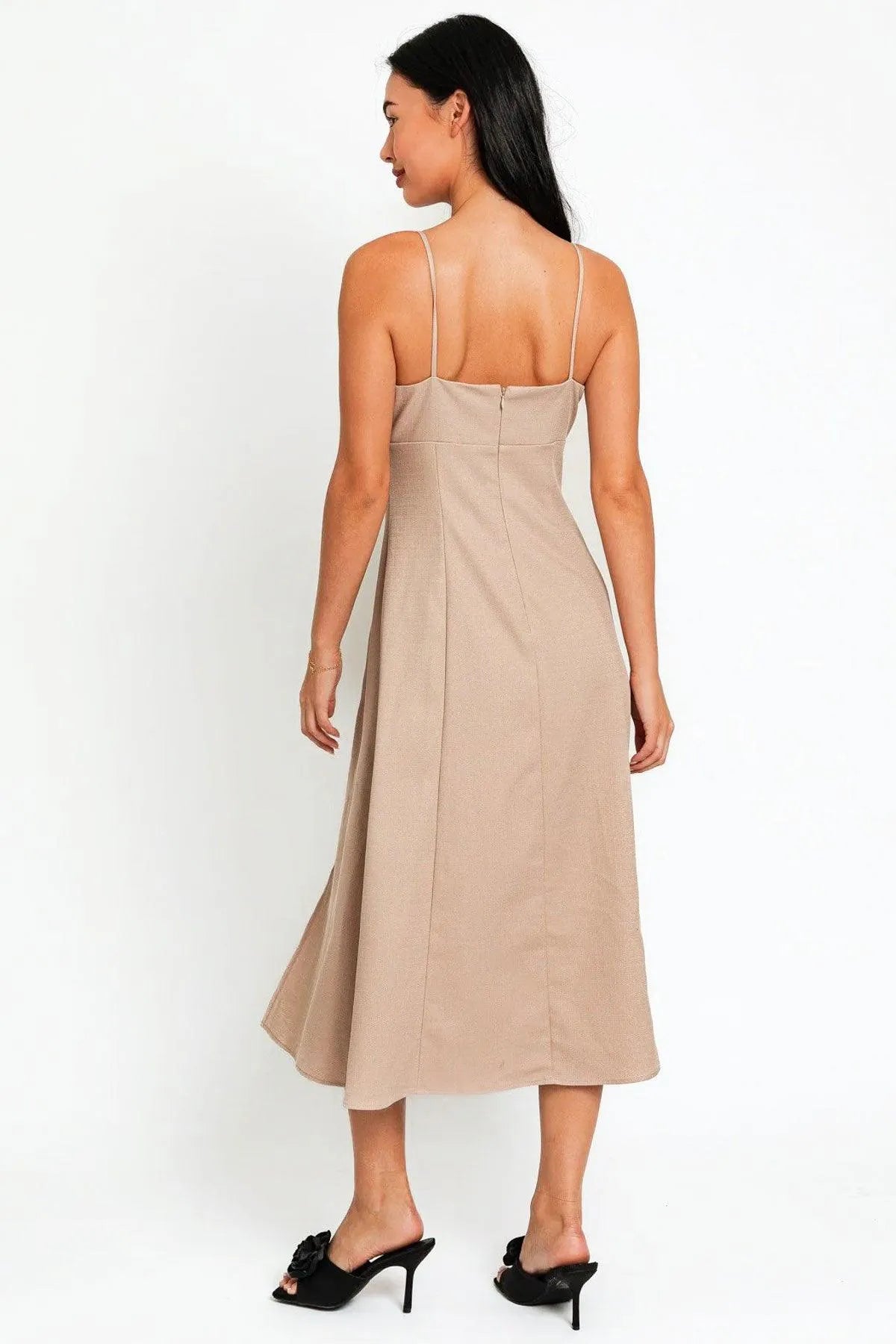 Flare Front Tie Front Slit Midi Dress - Tasha Apparel Wholesale