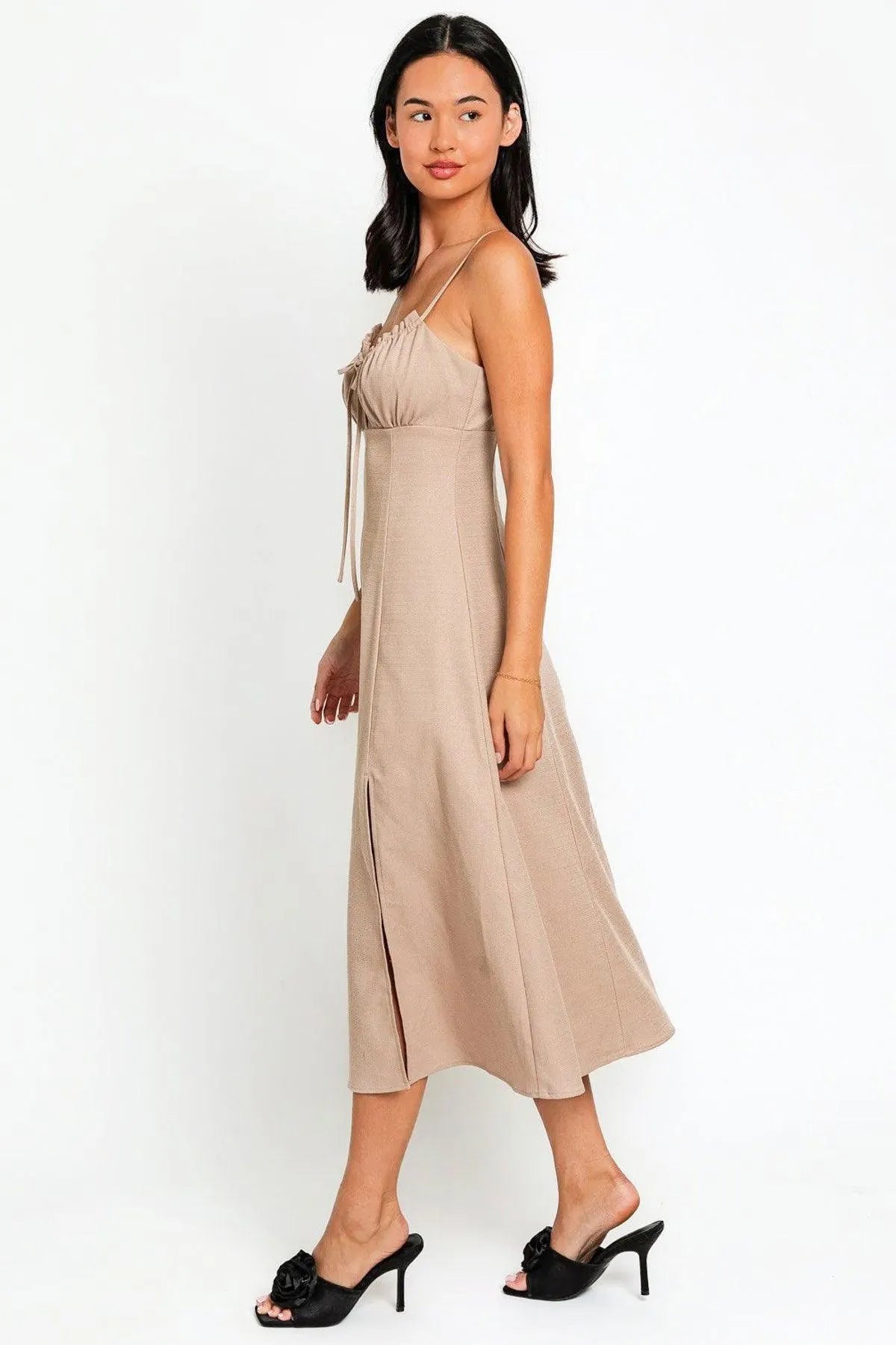 Flare Front Tie Front Slit Midi Dress - Tasha Apparel Wholesale