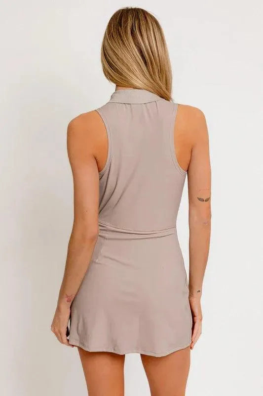 Collared Buttoned Under Shorts Mini Tennis Dress - Tasha Apparel Wholesale