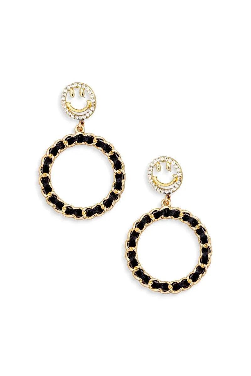 Hoop Smiley Face Circle Chain Drop Earrings - Tasha Apparel Wholesale