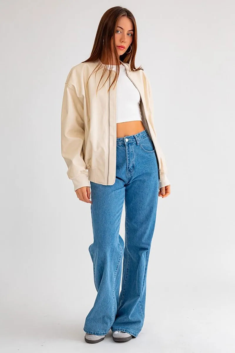 Vegan Side Pocket Front Zipper Leather Jacket - Tasha Apparel Wholesale