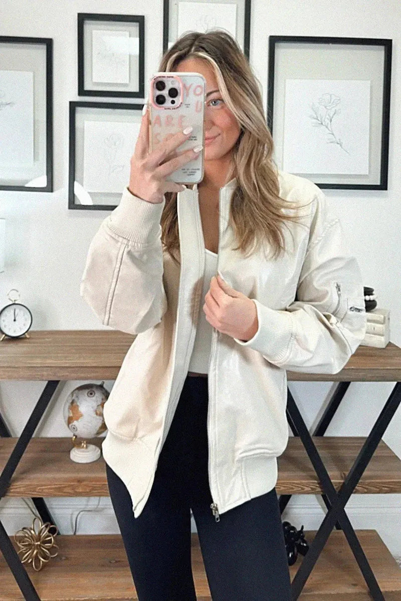 Vegan Side Pocket Front Zipper Leather Jacket - Tasha Apparel Wholesale