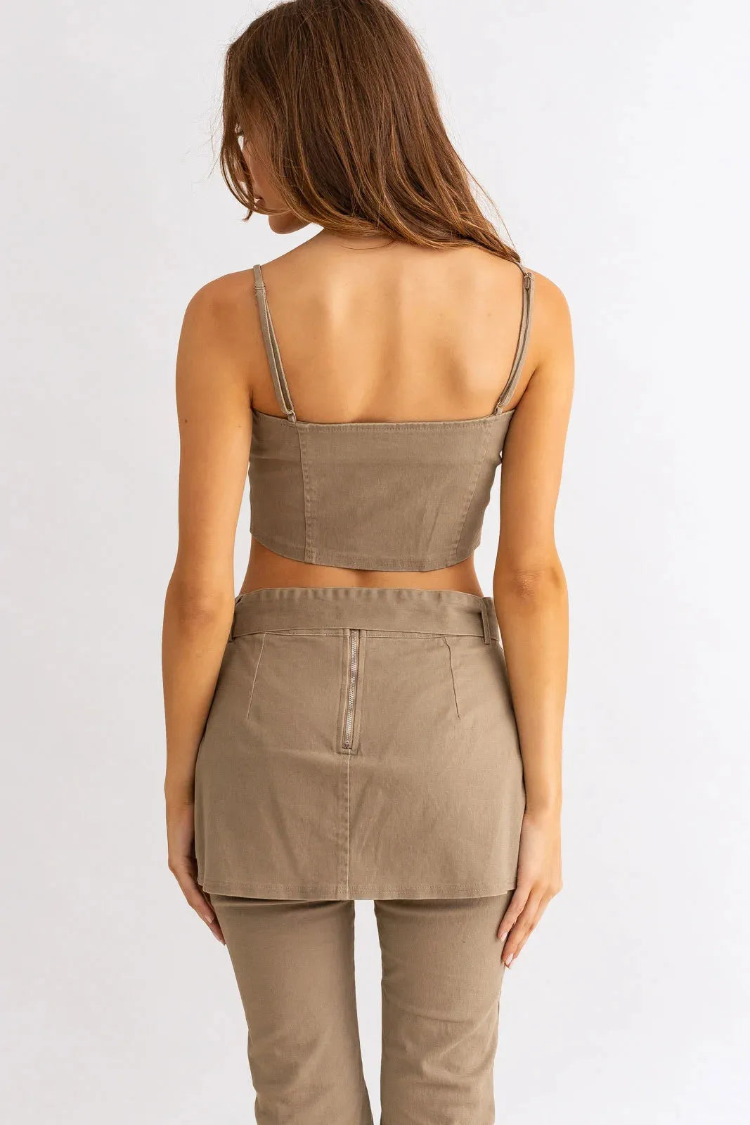 Spaghetti Crop Top & Skirt Layered Bootcut Pants Set - Tasha Apparel Wholesale