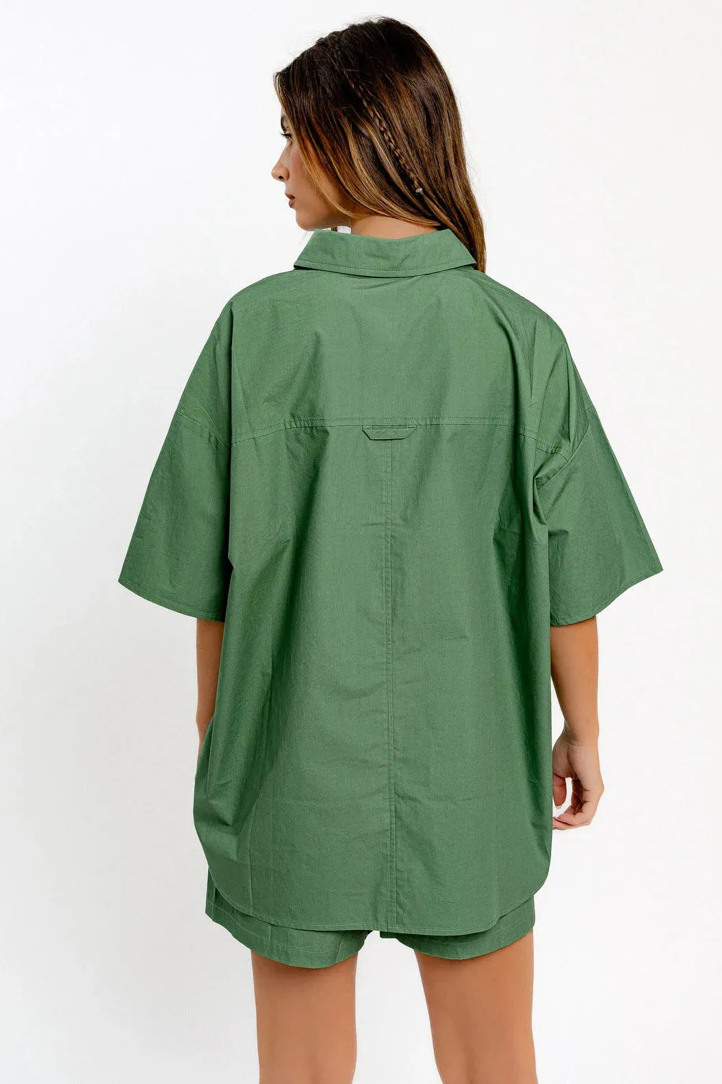 Oversized Cotton Front Pocket Short Sleeve Shirt - Tasha Apparel Wholesale