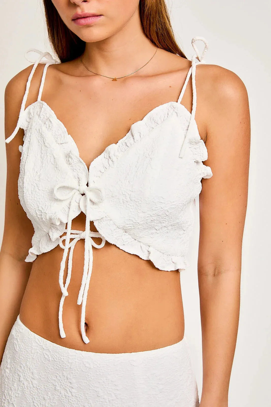 Lace Tie Up Ruffled Crop Top & Maxi Skirt Set - Tasha Apparel Wholesale