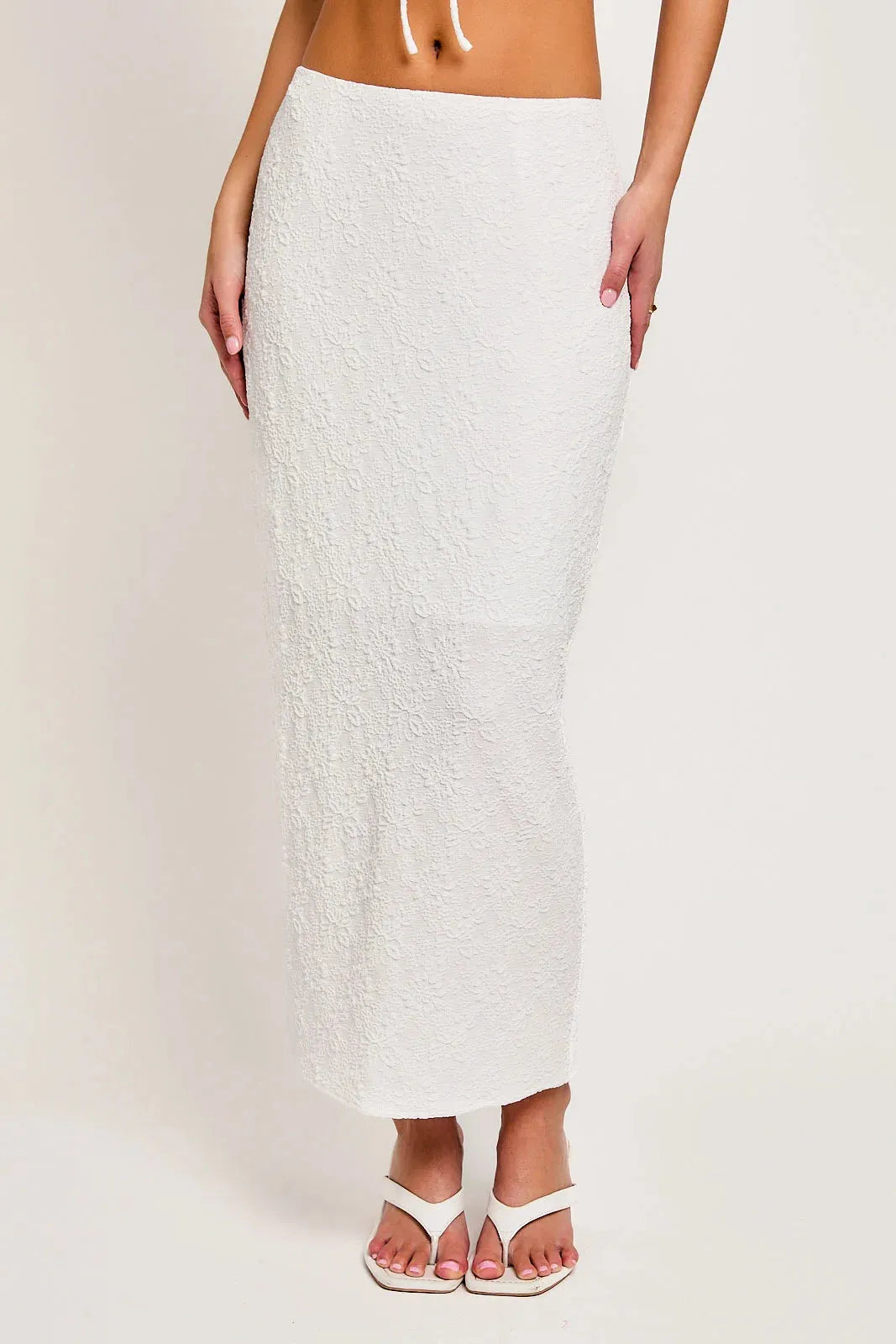 Lace Tie Up Ruffled Crop Top & Maxi Skirt Set - Tasha Apparel Wholesale