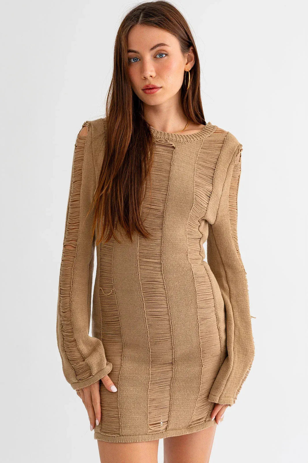 Distressed Cotton See-Through Bodycon Mini Dress - Tasha Apparel Wholesale