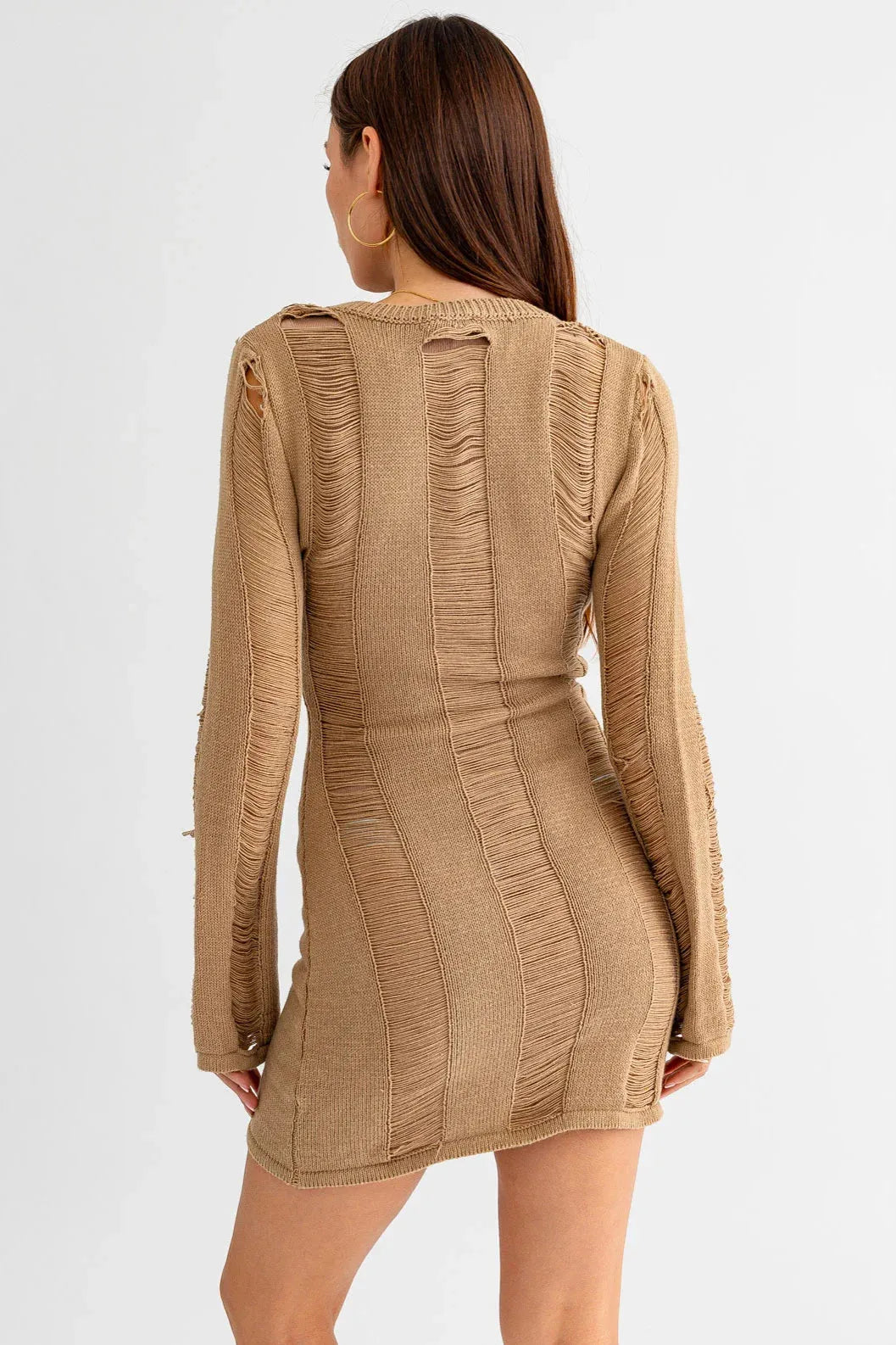 Distressed Cotton See-Through Bodycon Mini Dress - Tasha Apparel Wholesale