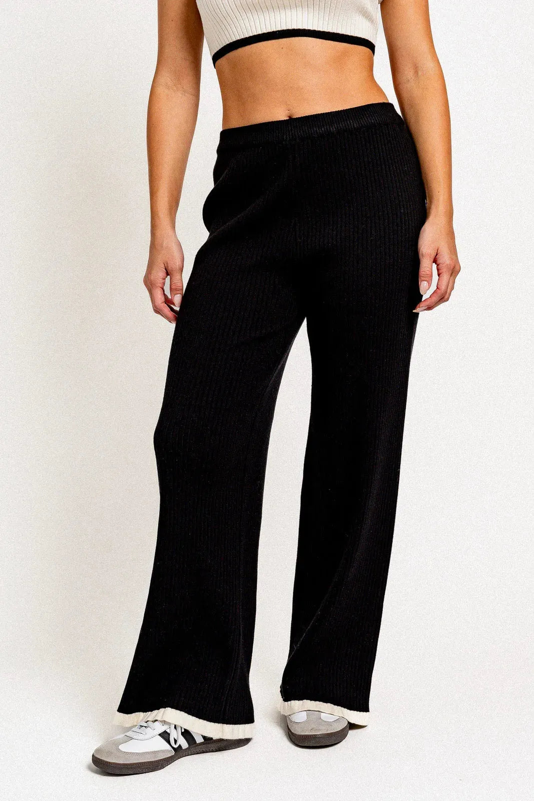 Ribbed Crop Contrast Top & Sweater Pants Set - Tasha Apparel Wholesale