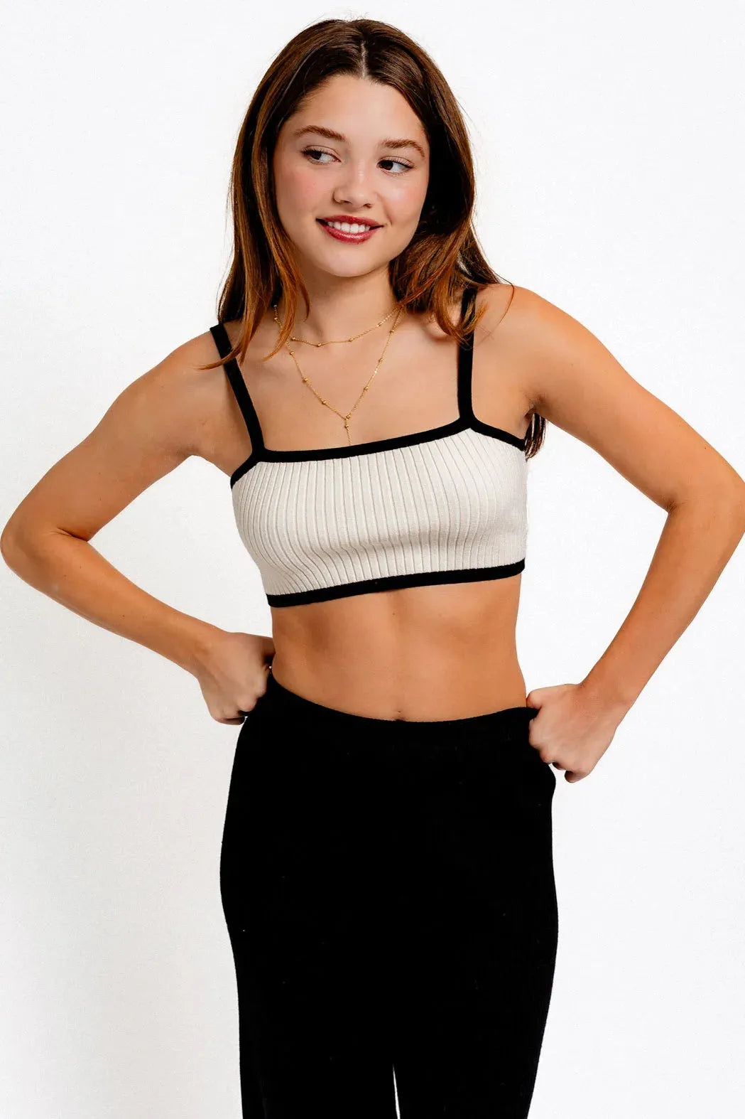 Ribbed Crop Contrast Top & Sweater Pants Set - Tasha Apparel Wholesale