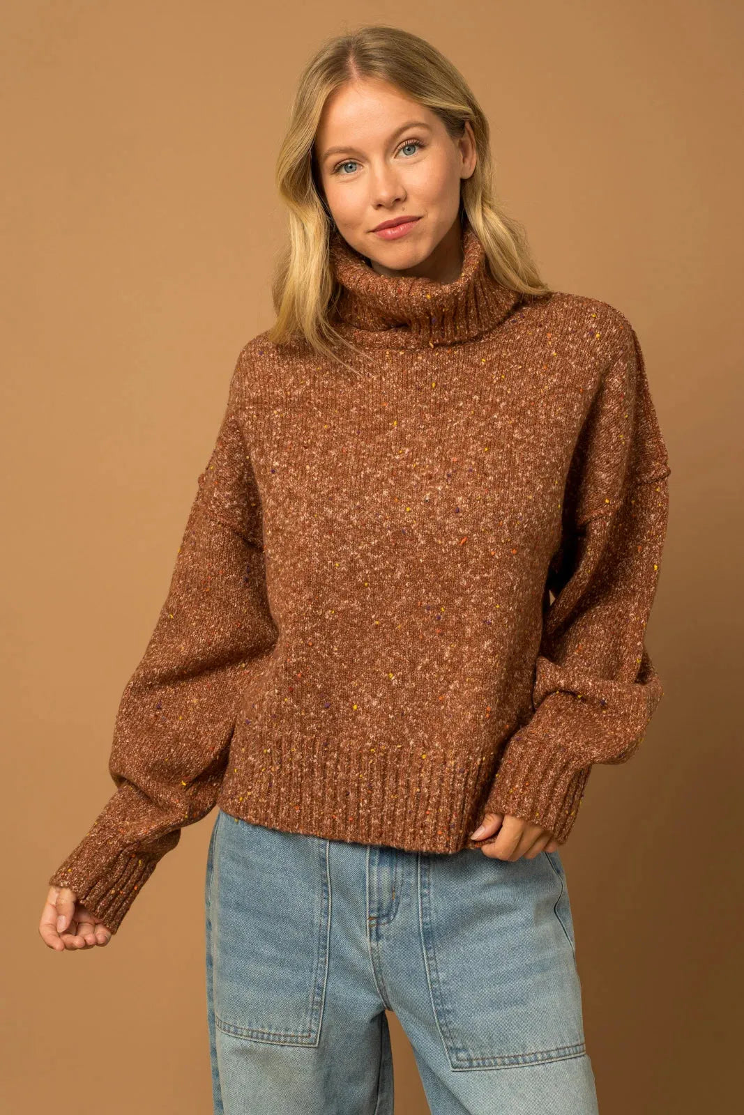Oversize Turtleneck Rainbow Speckle Detail Sweater - Tasha Apparel Wholesale