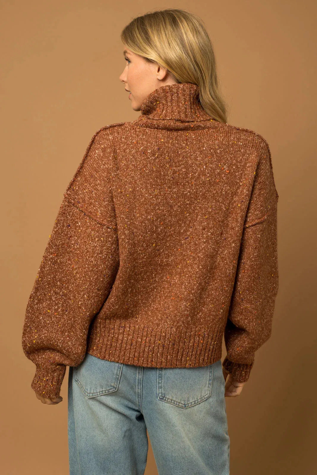 Oversize Turtleneck Rainbow Speckle Detail Sweater - Tasha Apparel Wholesale